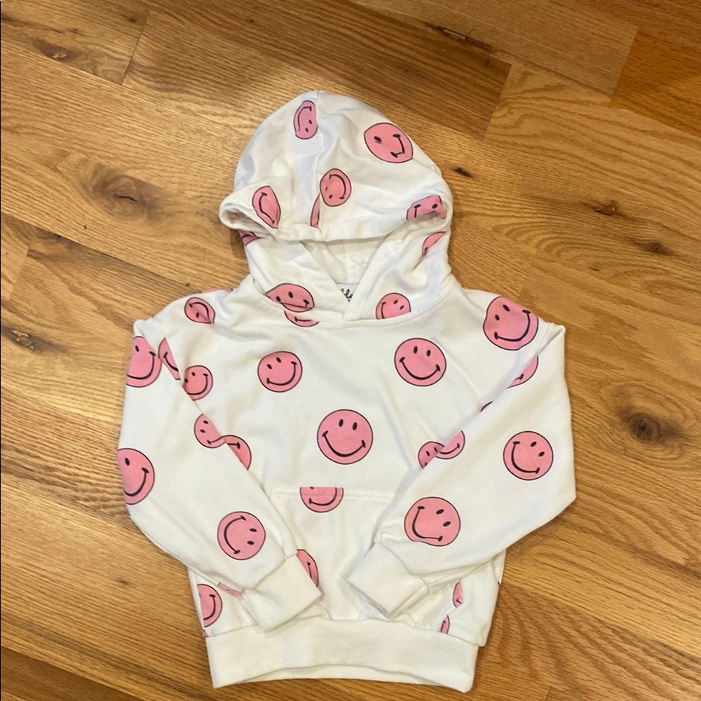 Lola + The Boys White Hoodie with Pink Smiley Faces